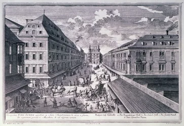 Ansicht des Fori Lubek, graviert von Johann-August Corvinus (1683-1738)